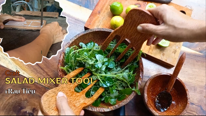  Make a wooden mixer tool for Pepper vegetable salad